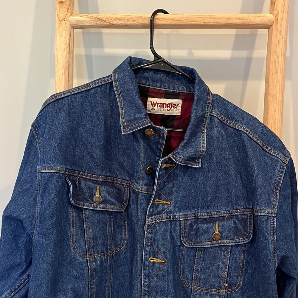 Wrangler Flannel Lined Dark Blue Denim Jacket